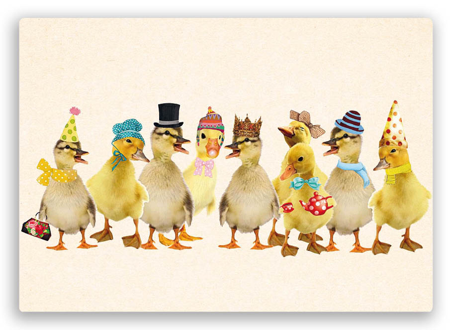 postkaart van kuikentjes in feeststemming