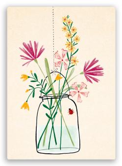 postkaart met bloemen in een vaas