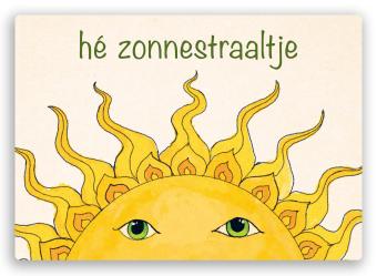 duurzame postkaart van de zon met tekst hé zonnestraaltje